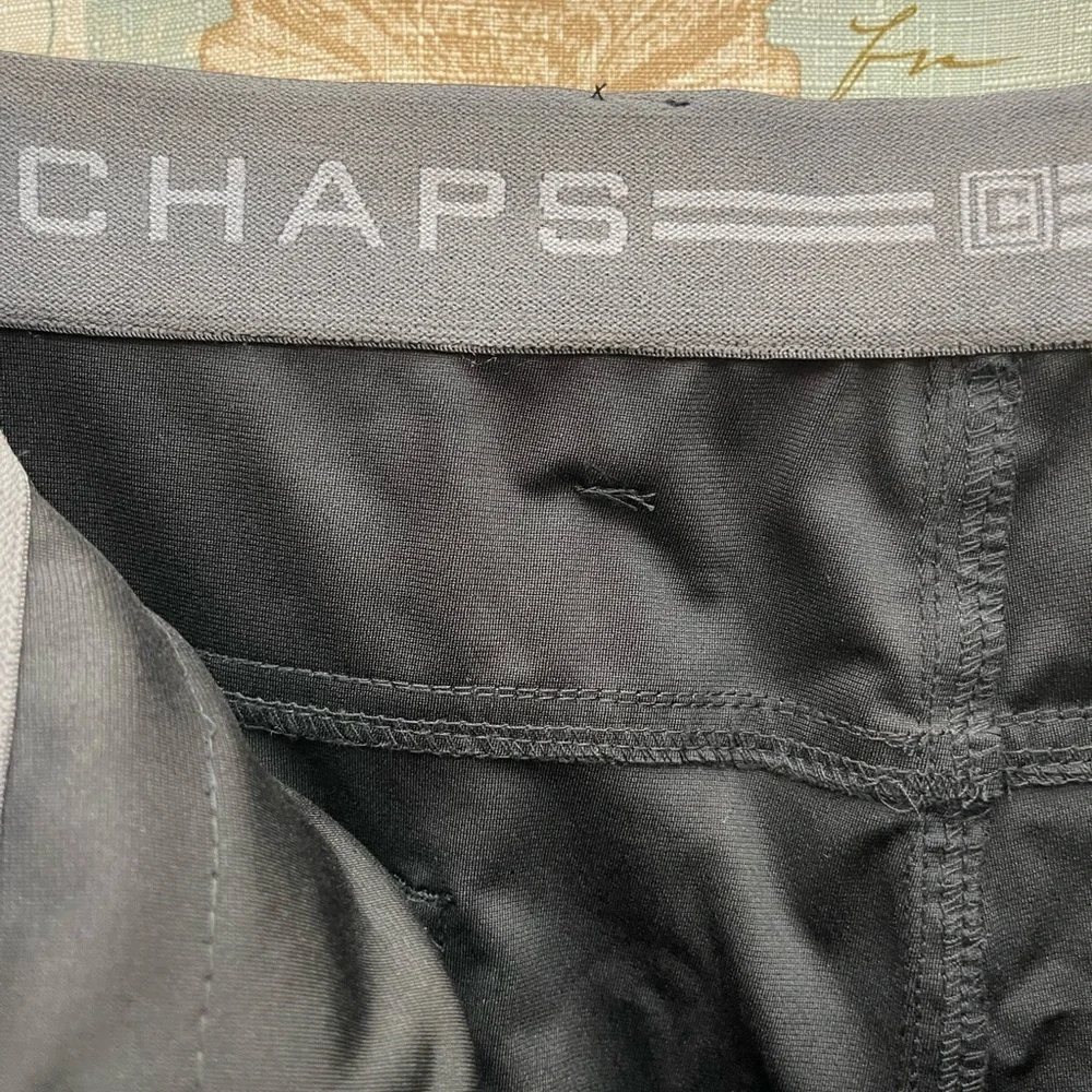 New Chaps Mens 38/32 Solid black dress pants pockets zip Semi Formal Stretch Big